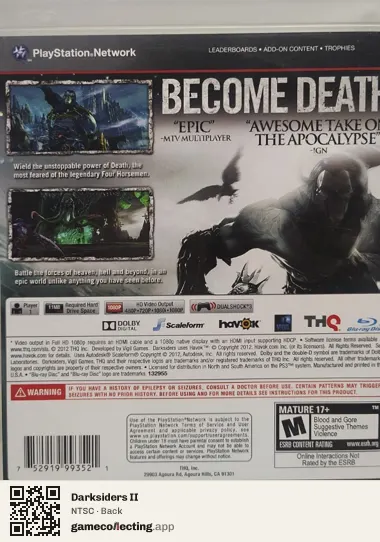 Darksiders II PlayStation 3, NTSC box back