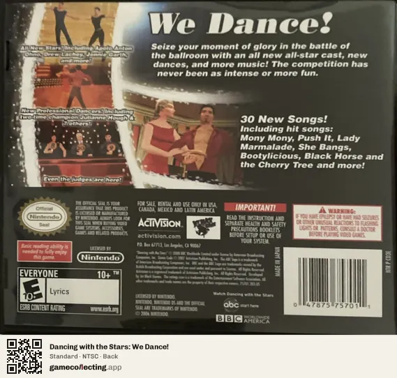 Dancing with the Stars: We Dance! Nintendo DS, NTSC box back