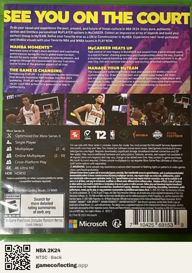 NBA 2K24 Xbox Series X, NTSC box back