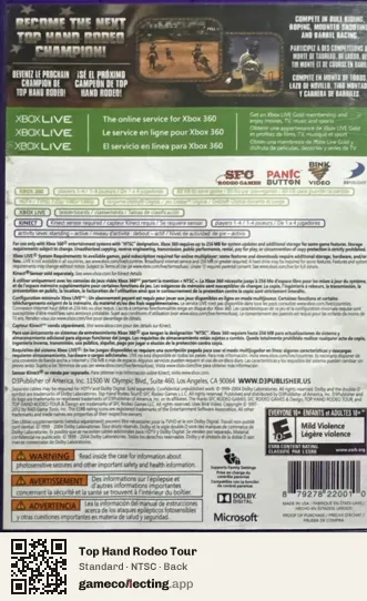 Top Hand Rodeo Tour Xbox 360, NTSC box back