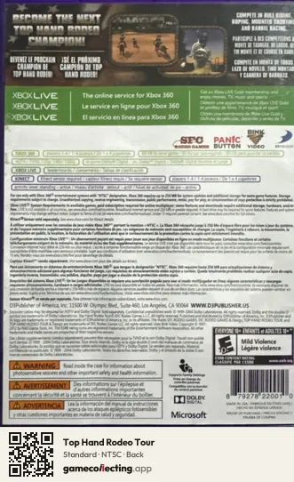 Top Hand Rodeo Tour Xbox 360, NTSC box back