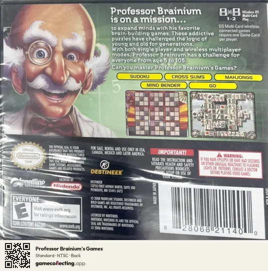 Professor Brainium's Games Nintendo DS, NTSC box back
