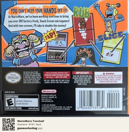WarioWare: Touched! Nintendo DS, NTSC box back
