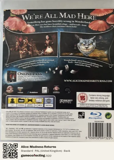 Alice: Madness Returns PlayStation 3, United Kingdom box back