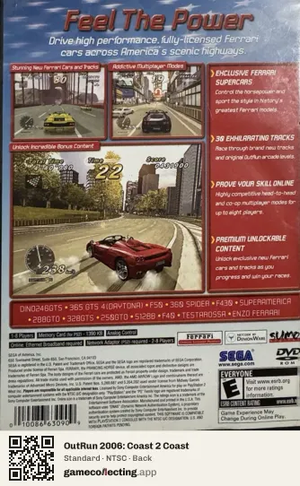 OutRun 2006: Coast 2 Coast PlayStation 2, NTSC box back