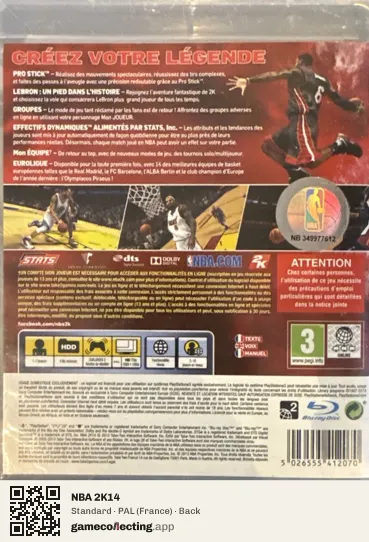 NBA 2K14 PlayStation 3, France box back