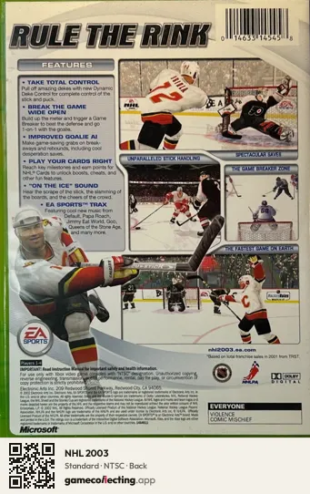 NHL 2003 Xbox, NTSC box back