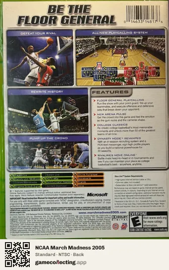 NCAA March Madness 2005 Xbox, NTSC box back