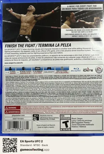 EA Sports UFC 2 PlayStation 4, NTSC box back
