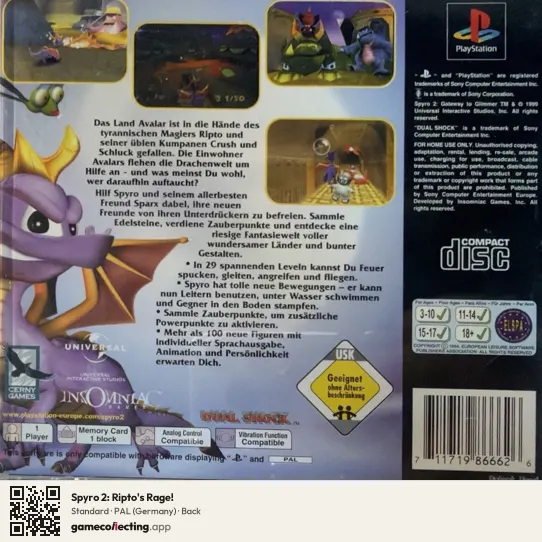 Spyro 2: Ripto's Rage! PlayStation, Germany box back