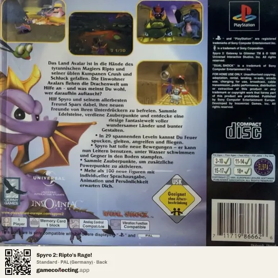 Spyro 2: Ripto's Rage! PlayStation, Germany box back