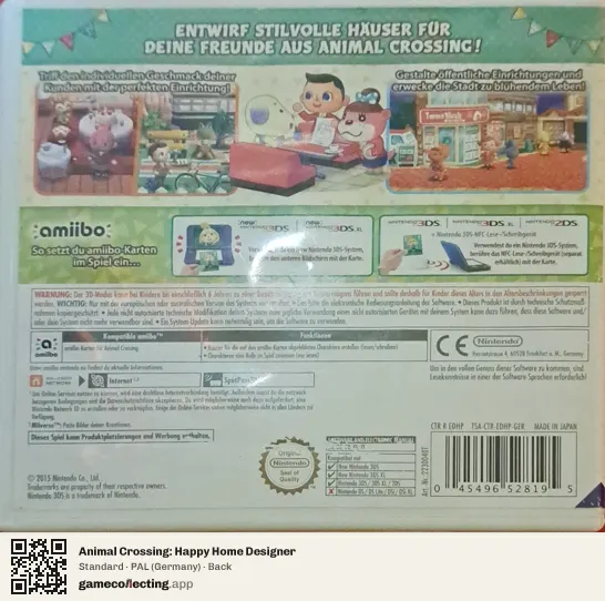 Animal Crossing: Happy Home Designer Nintendo 3DS, Germany box back