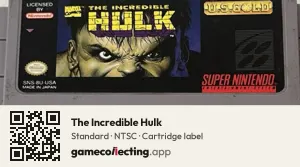 The Incredible Hulk Super Nintendo Entertainment System, NTSC cartridge label