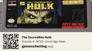 The Incredible Hulk Super Nintendo Entertainment System, NTSC cartridge label