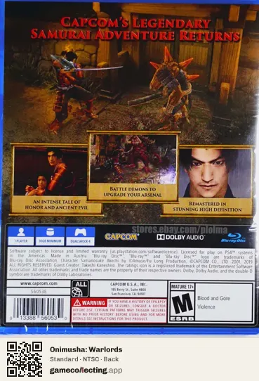 Onimusha: Warlords PlayStation 4, NTSC box back