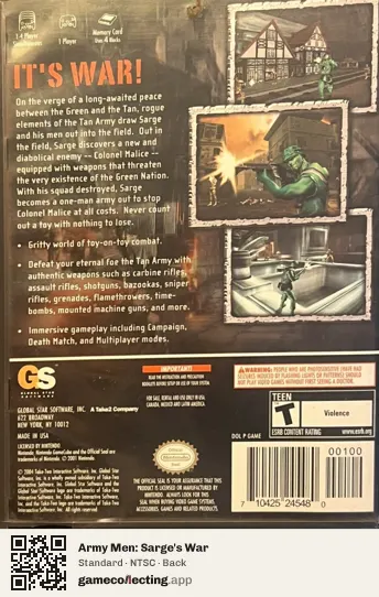 Army Men: Sarge's War Nintendo GameCube, NTSC box back