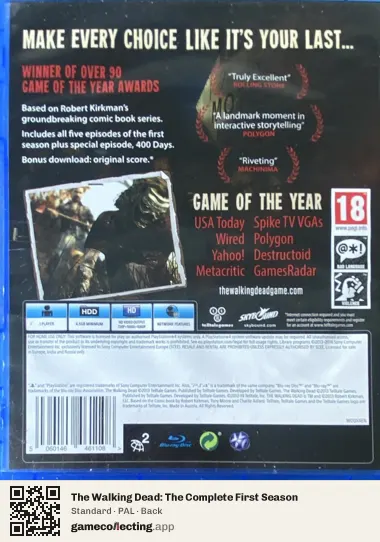 The Walking Dead: The Complete First Season PlayStation 4, PAL box back