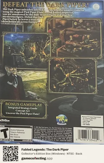 Fabled Legends: The Dark Piper Computer, NTSC box back