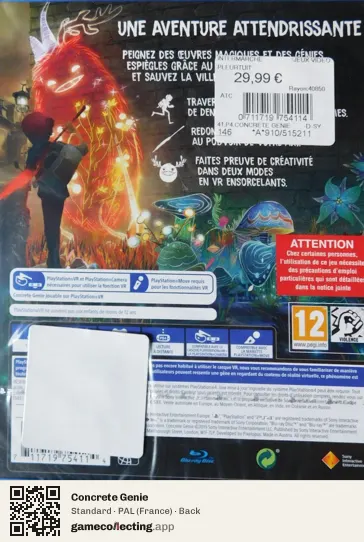Concrete Genie PlayStation 4, France box back