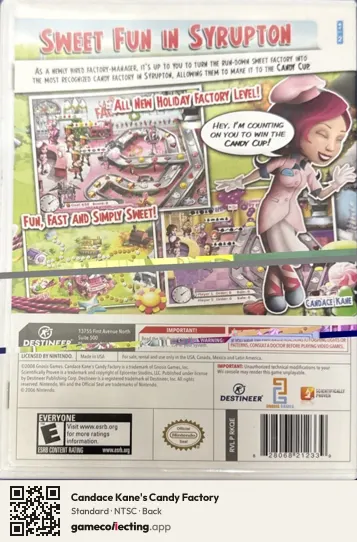 Candace Kane's Candy Factory Nintendo Wii, NTSC box back