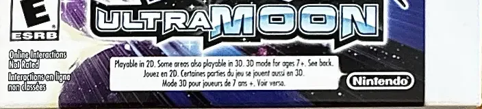 Pokémon Ultra Moon, the ESRB box on its front