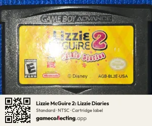 Lizzie McGuire 2: Lizzie Diaries Game Boy Advance, NTSC cartridge label