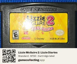 Lizzie McGuire 2: Lizzie Diaries Game Boy Advance, NTSC cartridge label