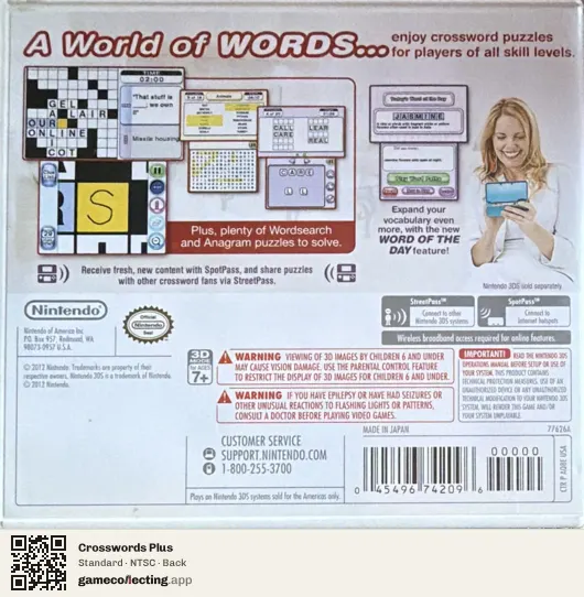 Crosswords Plus Nintendo 3DS, NTSC box back