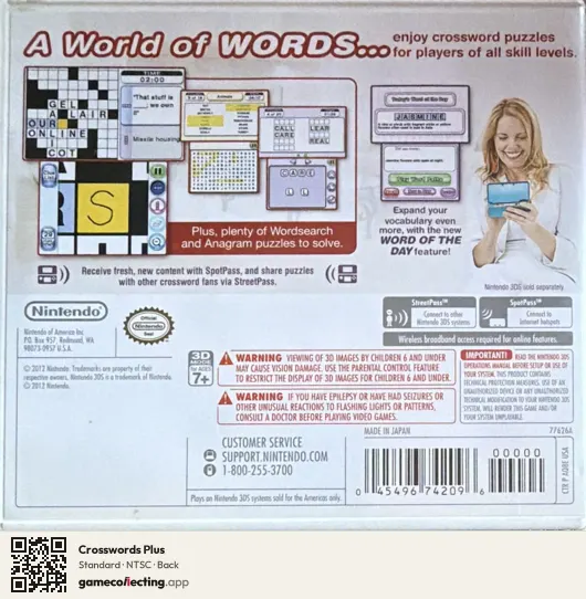 Crosswords Plus Nintendo 3DS, NTSC box back