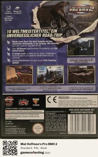 Mat Hoffman's Pro BMX 2 Nintendo GameCube, PAL box back