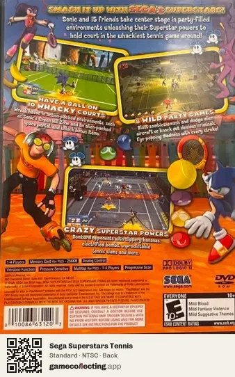 Sega Superstars Tennis PlayStation 2, NTSC box back