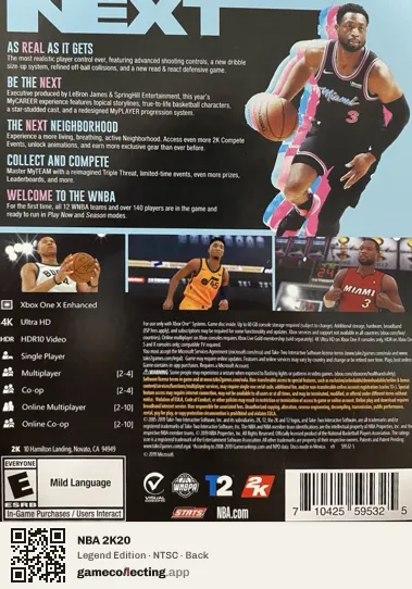 NBA 2K20 Xbox One, NTSC box back