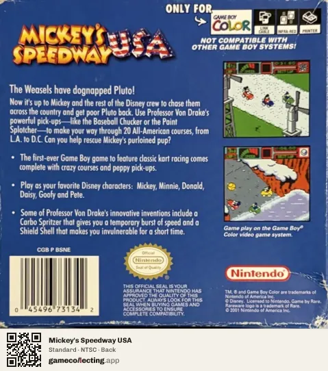 Mickey's Speedway USA Game Boy Color, NTSC box back