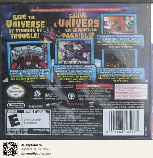 Galaxy Racers Nintendo DS, NTSC box back