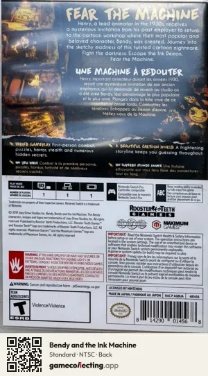 Bendy and the Ink Machine Nintendo Switch, NTSC box back