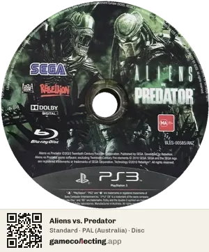 Aliens vs. Predator PlayStation 3, PAL disc