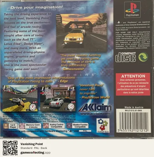 Vanishing Point PlayStation, PAL box back