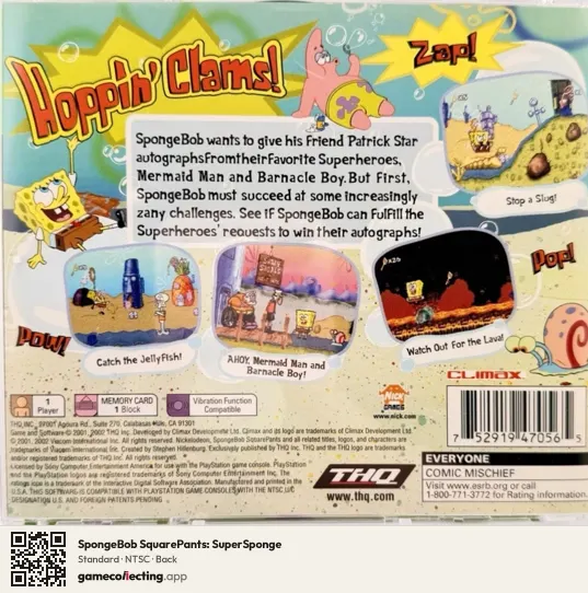 SpongeBob SquarePants: SuperSponge PlayStation, NTSC box back