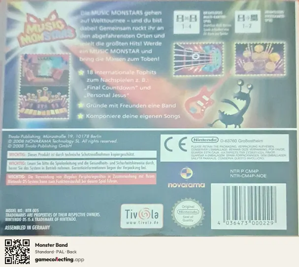 Monster Band Nintendo DS, PAL box back