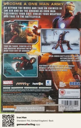 Iron Man Xbox 360, United Kingdom box back