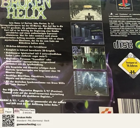 Broken Helix PlayStation, Germany box back