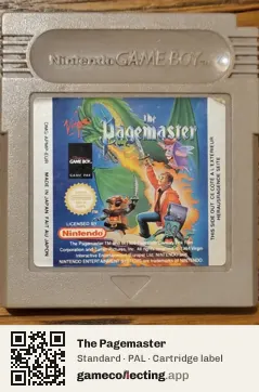 The Pagemaster Game Boy, PAL cartridge label