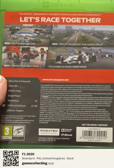 F1 2020 Xbox One, United Kingdom box back