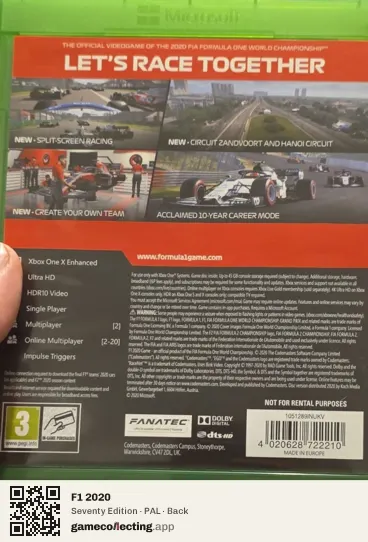 F1 2020 Xbox One, PAL box back