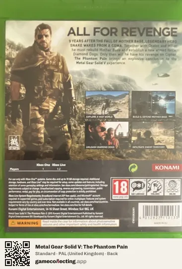 Metal Gear Solid V: The Phantom Pain Xbox One, United Kingdom box back
