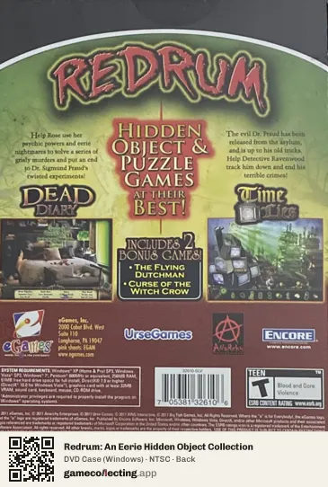 Redrum: An Eerie Hidden Object Collection Computer, NTSC box back