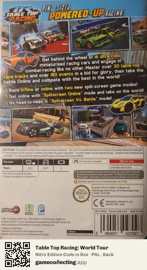 Table Top Racing: World Tour Nintendo Switch, PAL box back