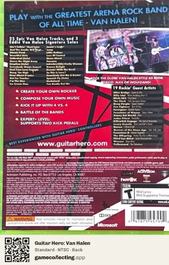 Guitar Hero: Van Halen Xbox 360, NTSC box back