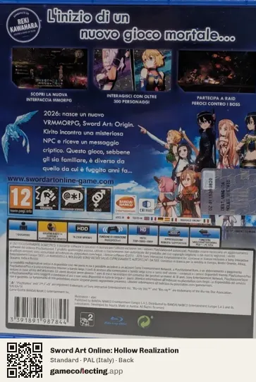 Sword Art Online: Hollow Realization PlayStation 4, Italy box back