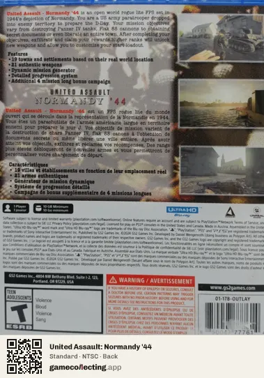 United Assault: Normandy '44 PlayStation 5, NTSC box back